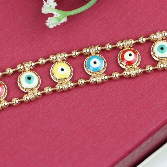 "Colorful Evil Eye Beaded Rose Gold Bracelet, XPBL0762 - Picture 12 of 12